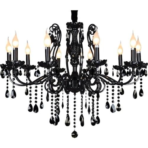 Luxury Black Crystal Chandeliers Diamond K9 Crystal Candle Chandeliers Lamp Top Black Iluminacion Industrial Lighting Lustre