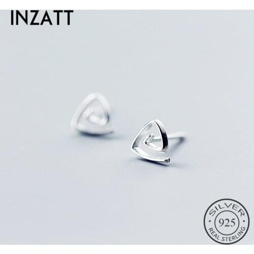 INZATT Punk Geometric spiral Mini Hollow TRiangle Stud Earrings Real 925 Sterling Silver For Women Birthday Party Fine Jewelry