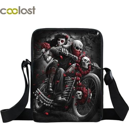Punk Skull Mini Messenger Bag Motorcycle Canvas Shoulder Bags for Travel Women Handbags Teenager Girls Cross Bag Bookbag Gift
