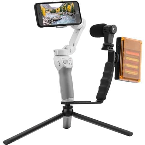 LED Video Light Mount Microphone Bracket L Shaped Handle Holder Tripod Extension Rod for DJI OM 4 for Osmo Mobile 3 2 Stabilizer
