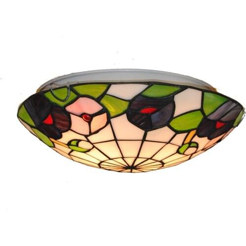 American Tiffany Style Stained Glass 12/16 Inch Ceiling Lighting Fixture Bedroom Balcony Porch Aisle Lamp Flush Mount Light C289