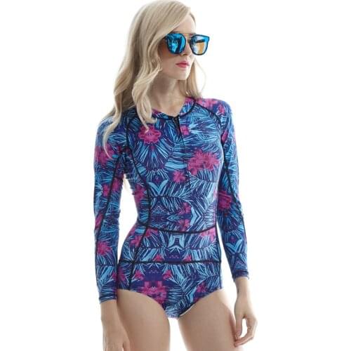 Women Long Sleeve Rashguard One Piece Swimsuit Shirt Brief Swimwear Vintage Bathing Suit Summer Beach Wear Padded Swimming