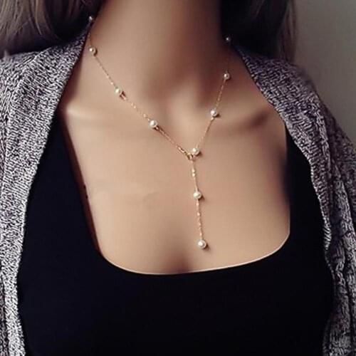 Women Necklace Faux Pearl Pendant Chain Necklace Clavicle Jewelry Valentine Day Gift ketting mannen цепь с замком