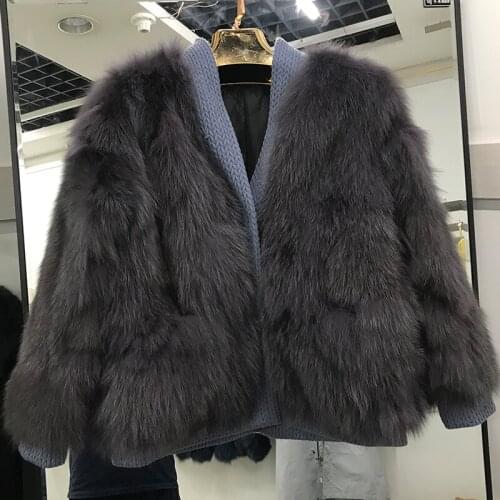 Winter jacket real fox fur coat Women 2020 new loose V-neck fashion warm outerwear knitted single breasted fur outerwear