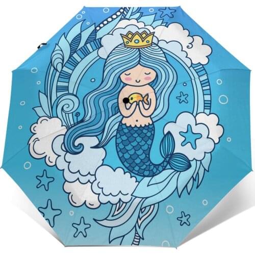 Sunny Umbrella Mermaid Cute Automatic folding portable men women umbrella Sunscreen rain Windproof beach parasol