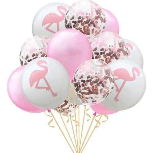 15 Pcs/set Lovely Animal Flamingo Confetti Latex Balloons Hawaii Summer Beach Theme Birthday Party Tropical Leaves Decorations