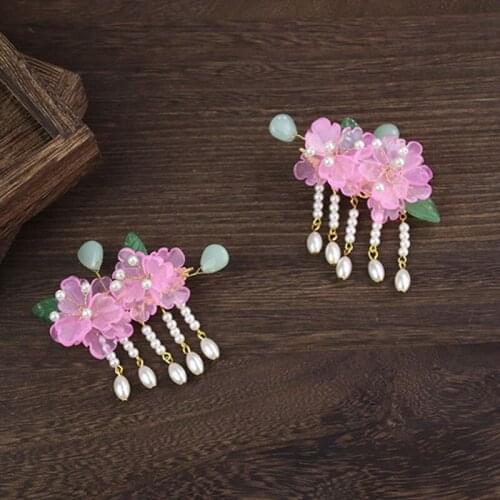 Vintage Pink Flower Girl Hair Clips Hairpin HanfuTraditional Headdress Handmade Hair clip