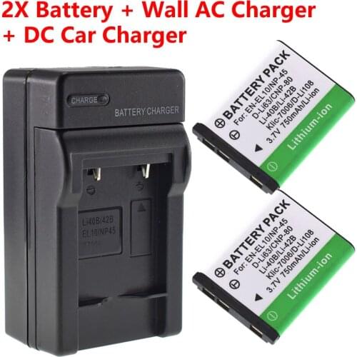 2X Li-on Battery + Charger For Olympus Li-40B Li-42B for Nikon EN-EL10 for Fuji NP-45
