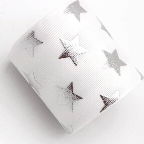 3 '75MM silver five-pointed star ribbon 10 yards DIY handmade material headdress hair bow grosgrain ribbon