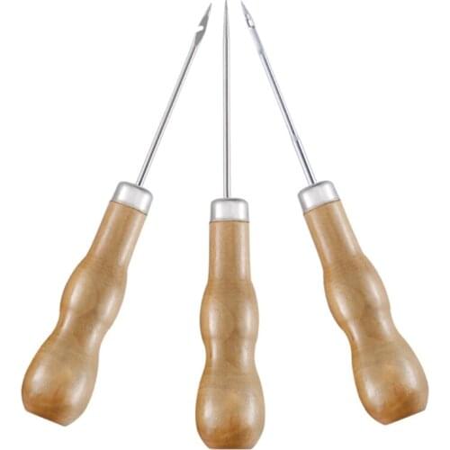 3Pcs Houten Handvat Naaien Priem Diy Carft Stitch Naald Kegel Sterven Stencils Canvas Schoenen Reparatie Punch Priem Lederen Cra