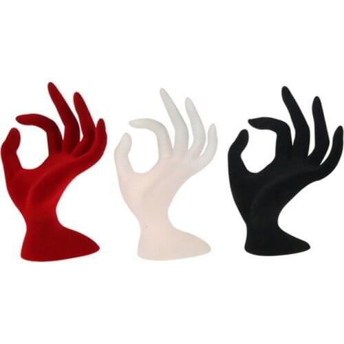 4 Colours Jewelry Display Stand Velvet Hand Finger Shape Display Stands Ring Bracelet NecklacePlastic Holder Rack 17*11cm(H*W)