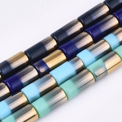 5 Strands Half Electroplate Opaque Glass Beads Strands Column Loose Spacer Beads For Jewelry Making DIY Bracelet Necklace