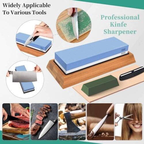 ABZS Whetstone Knife Sharpener Stone Set1000/6000 Grit Knife Sharpening with Leather Honing Polishing Compound for Kitchen