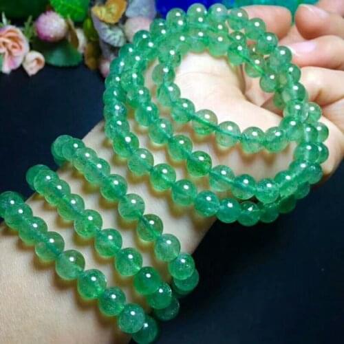 Free Shipping Natural Crystal Bracelet Green Ice Strawberry Beads Stretch 7.5-7mm AAA 3rows