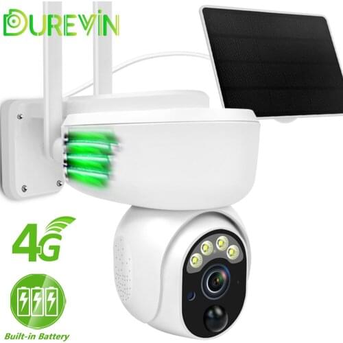 4G SIM Card Wireless IP Camera 1080P HD Outdoor WIFI Solar PTZ Camera Built-in Battery Video Surveillance Security Cam PIR Human