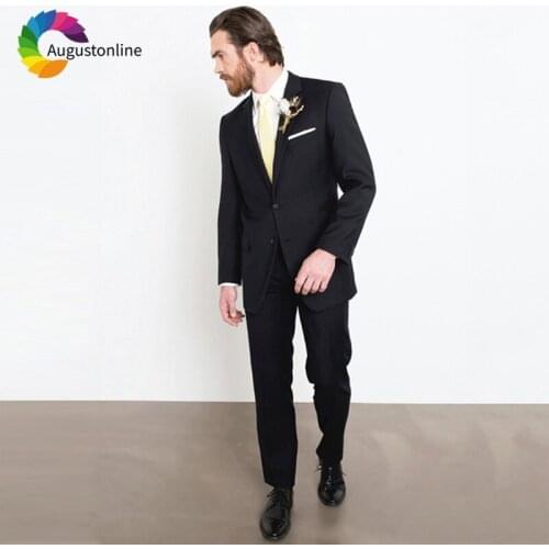 Black Wedding Suits for Men Slim Fit Groom Wear Terno Tuxedos 2Pieces (Jacket+Pants) Groomsman Prom Suits Best Man Costume Homme