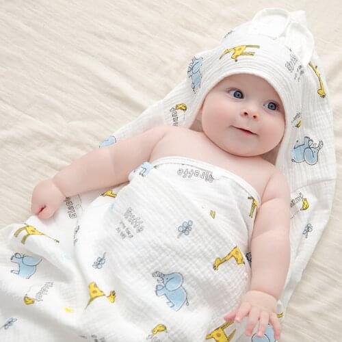 Baby Hooded Bathrobe Cartoon Print Cape Newborn Cocoon Gauze Cotton Soft Comfortable Blanket Boy Girl Infant Children Quilt AB29