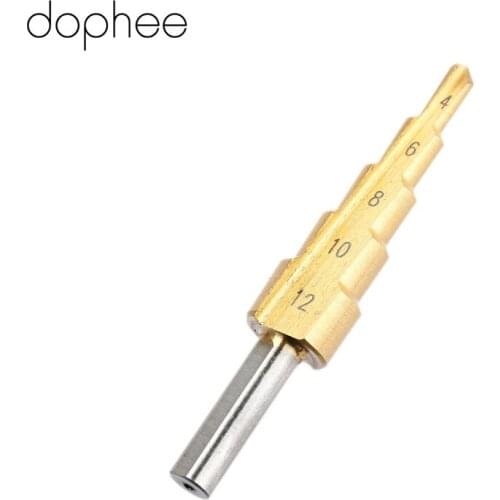 Dophee Woodworking Tool 4-12mm Stepped Drill Bit for Metal HSS Step Drill Sharpening Hole Cone Countersink Titanium Bit Set 1PC