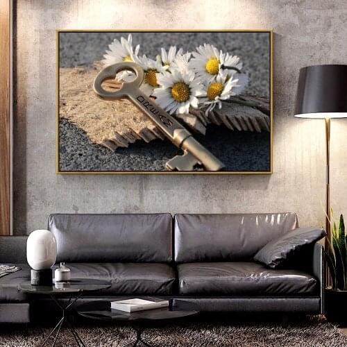 Forbeauty Oil Canvas Painting key_daisies_inscription_dream For Home Decoration Wall Art