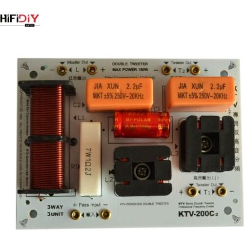 HIFIDIY KTV-200C 2 Way 3 speaker Double treble (Tweeter*2+ bass) Unit HiFi KTV Speakers audio Frequency Divider Crossover Filter