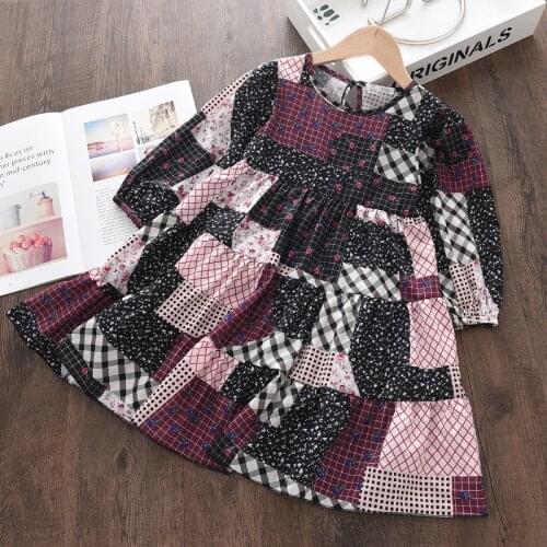 Girls Plaid Patchwork Dresses 2021 New Fashion Kids Girl Casual Autumn Fall Clothing Children Spring Long Sleeve Vestidos 3-7Y
