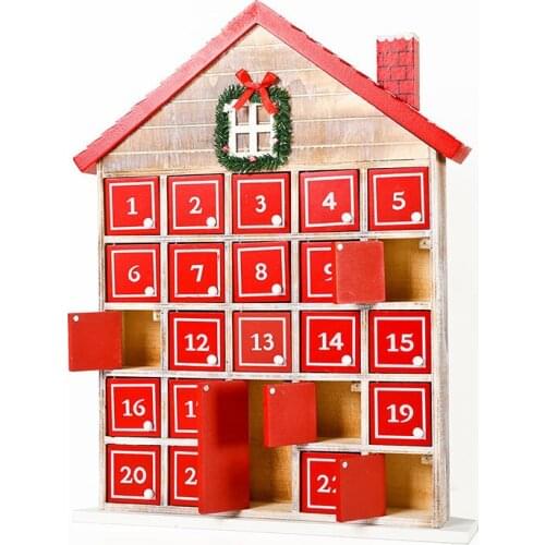 Red House DIY Advent Calendar Christmas Countdown Christmas Wooden Home Decoration Open Door candy box Lovely gift For Kid