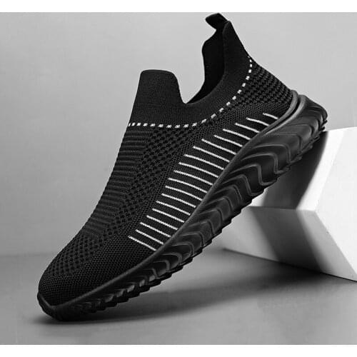 Men sneakers shoes fashion outdoor leisure large size comfortable and breathable fly woven mesh non-slip elastic running shoes