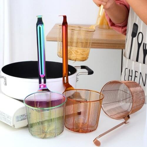 Easy Used Kitchen Golden Cook ware Stainless steel food filter Noodle Colander Soup French fries foods Cooking Basket strainer
