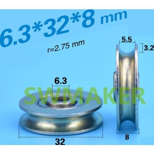 6.3*32*8mm metal bearing pulley, hoisting wheel, steel wire rope, concave wheel, U wheel,U groove,lifting all steel mechanical w