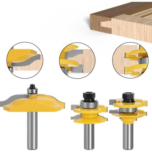 3pcs 12MM 1/2 Shank Small Rail and Stile Ogee Router Bits Set Tenon Cutters 3" Panel Cabinet Door for Wood Machine Tool