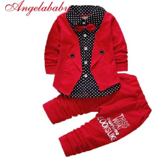 2021 Baby Boys Autumn Casual Clothing Set Baby Kids Button Letter Bow Clothing Sets Babe jacket + pant 2-Piece Suit Set
