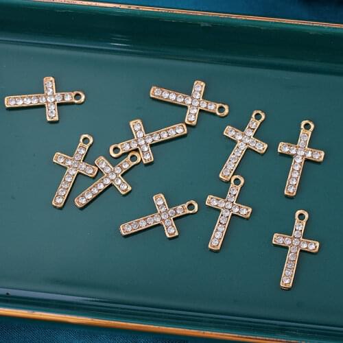 10pcs/lot 20*11mm DIY Metal Rhinestone Cross Charms Ornament Gold Color Necklace Pendant For Earring Jewelry Making Accessories