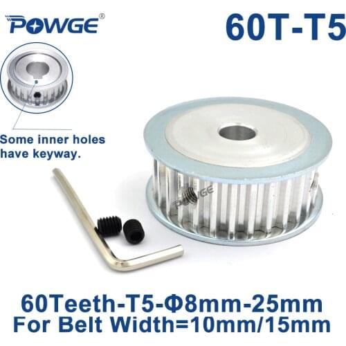 POWGE 60 Teeth T5 Timing Synchronous pulley Bore 8/10/12/14/15/19/20/22/25mm for belt width 10/15mm 60-T5-15 AF Gear 60teeth 60T