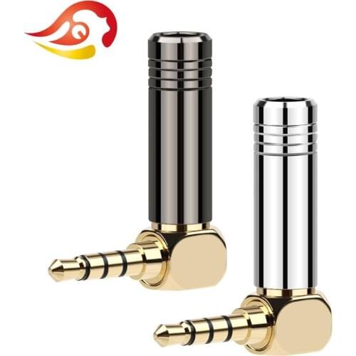 QYFANG 3.5mm Audio Jack 4 Poles Earphone Right Angle Bend Plug Metal Adapter Bright Aluminum Shell HiFi Headphone Wire Connector