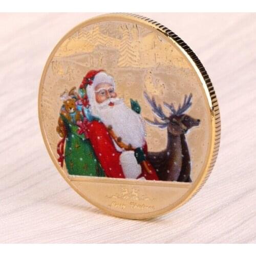 Merry Christmas Deer New Year Gold Plated Commemorative Challenge Coin Token