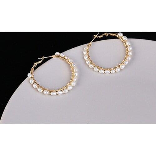 Oversize Pearl Hoop Earrings For Women Girls Unique Twisted Big Earrings Circle Earring Brinco Statement Earring Fashion Jewelry