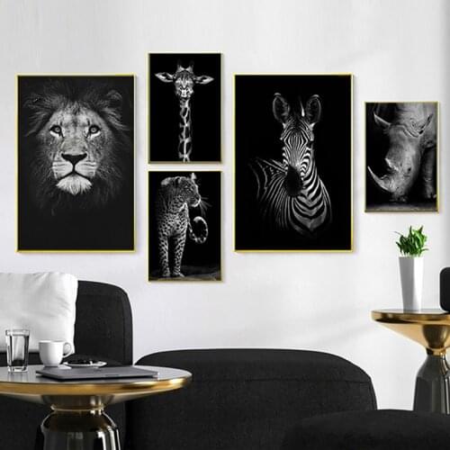 Nordic Black White Giraffe Elephant Zebra Lion Canvas Art Painting Print Animal Wall Art Poster Painting Living Room Home Decor