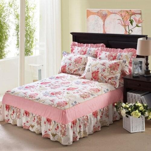 Modern Bed Cover 3Pcs Set Bed Skirt+2Pcs Pillow Case 100% Cotton Twill Reactive Printing Adult Sheet Set Home Use High Quality