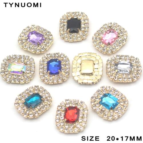 Sale Of 10Pcs/Lot 17x20MM For Apparel Wedding Decoration Accessories Rhinestone Double Row Sewing Buttons
