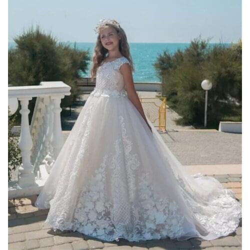 Vintage Pageant Dresses For Girls Ball Gown Flower Girl Dresses For Weddings Vestido De Daminha Communion Dresses White Ivory