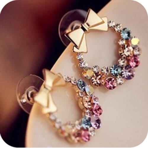 Female Fashion delicate Bowknot Earrings Multicolor crystal ear studs