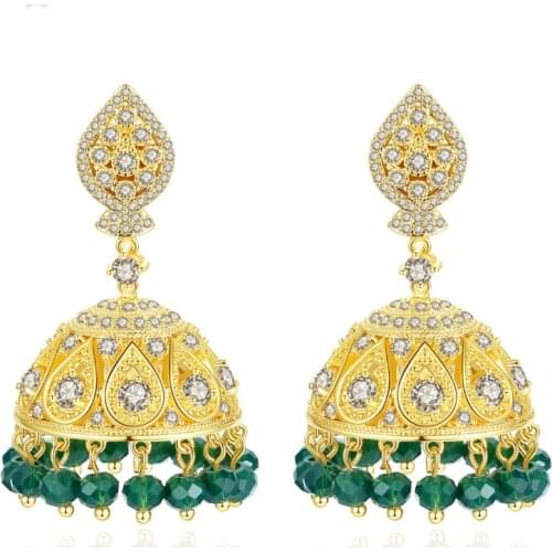 Zlxgirl jewelry Green beads turkish stud earrings jewelry brand cubic zirconia copper wedding earrings of women bridal bijoux