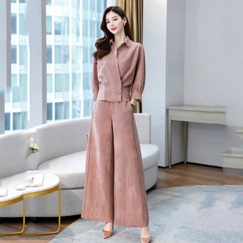 Deerskin velvet wide-leg pants suit women 2021 spring autumn new temperament age reduction Slim waist two-piece suit female s117