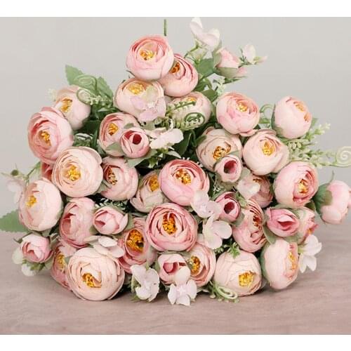 10 Heads Artificial Flowers Roses Bridesmaids Bouquet 5 Branches Silk Fake Flowers for DIY Home Garden Wedding Decoration Flores
