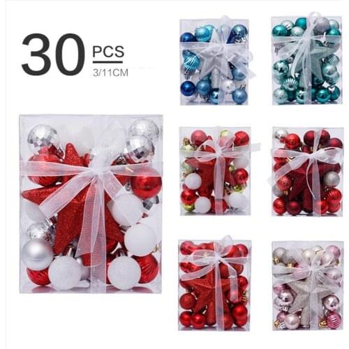 30Pcs Christmas Ornaments 3cm Christmas Ball Tree Top Star Gift Box Set Christmas Tree Pendant