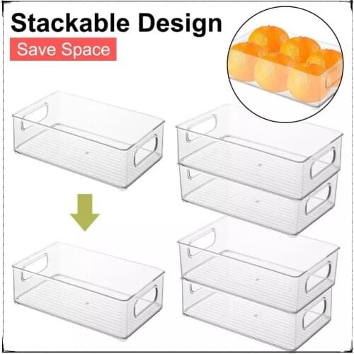 4pcs Refrigerator Organizer Bins Stackable Fridge Organizers with Cutout Handle Clear Plastic Pantry Food Storage Rack Dropship