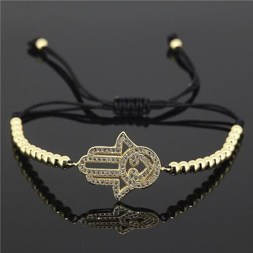5pcs/pack Anil Arjandas Bracelet Paved White CZ Hamsa Connector& 4mm Brass Beads Braiding Unisex Macrame Bracelet Jewelry2021
