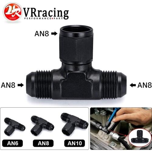 Aluminum Flare Tee Fitting AN6 AN8 AN10 Female To Male Tee On Side Thread Fitting Adapter Black 1 Pack