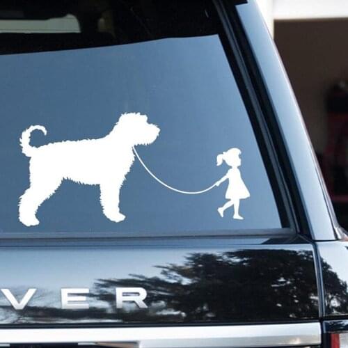 Little Girl Walking Labradoodle Goldendoodle Car Stickers Automotive Decals Shop Window Decoration waterproof dog Decal HQ196