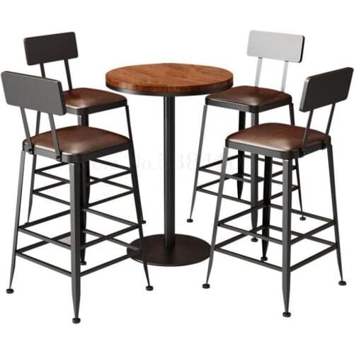 Bar Chair, Bar Chair, High Stool, North European Style Iron Art Solid Wood, Modern Simple Household Table, Backrest